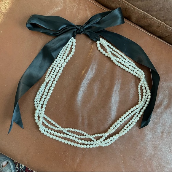 Faux Pearl and Black Ribbon Belt - Picture 4 of 4